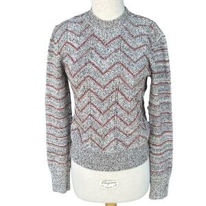 Free People Zig Zag Chevron Knit Crewneck Sweater Small GUC Soft Cozy